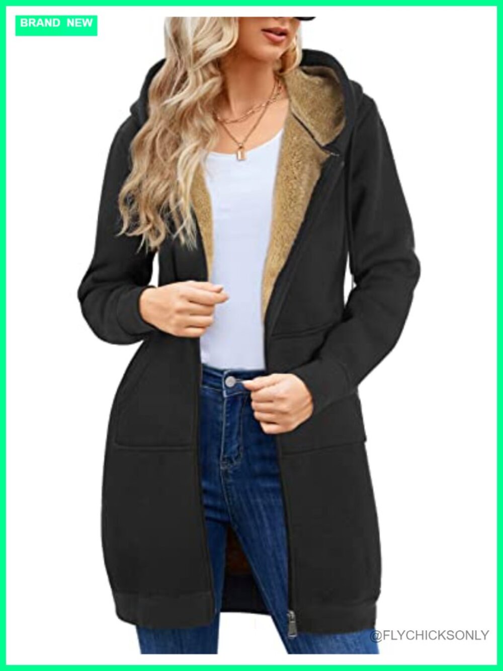 Heavyweight Sherpa Lined Zip Hoodie Long Tunic Sweatshirt Winter Coat
